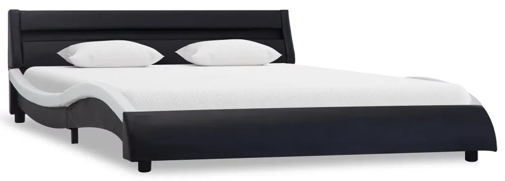 Estrutura cama c/ LEDs 180x200cm couro artificial preto/branco