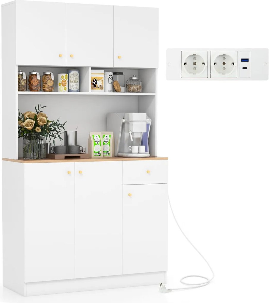 Armário de Cozinha / despensa 100 x 40 x 181 cm com tomadas elétricas, portas USB Branco
