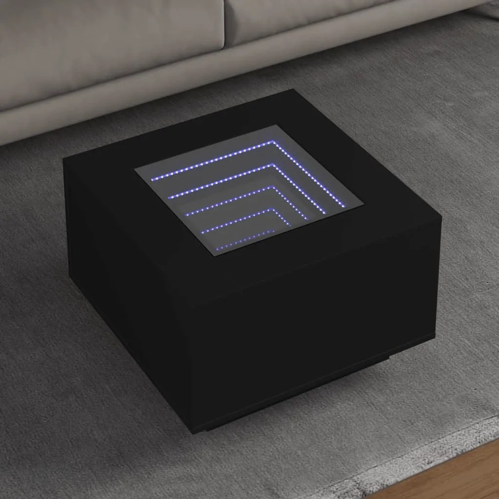 Mesa de centro c/ LEDs 60x60x40cm contraplacado preto brilhante