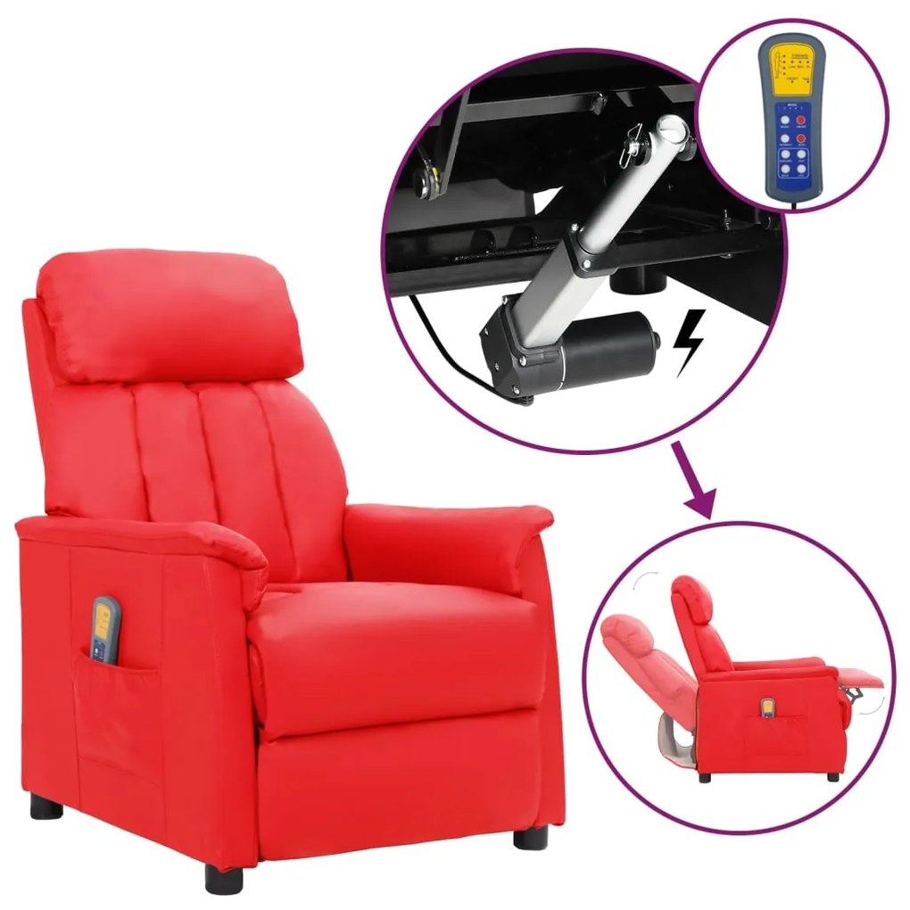 vidaXL Poltrona de massagens elevatória couro artificial vermelho