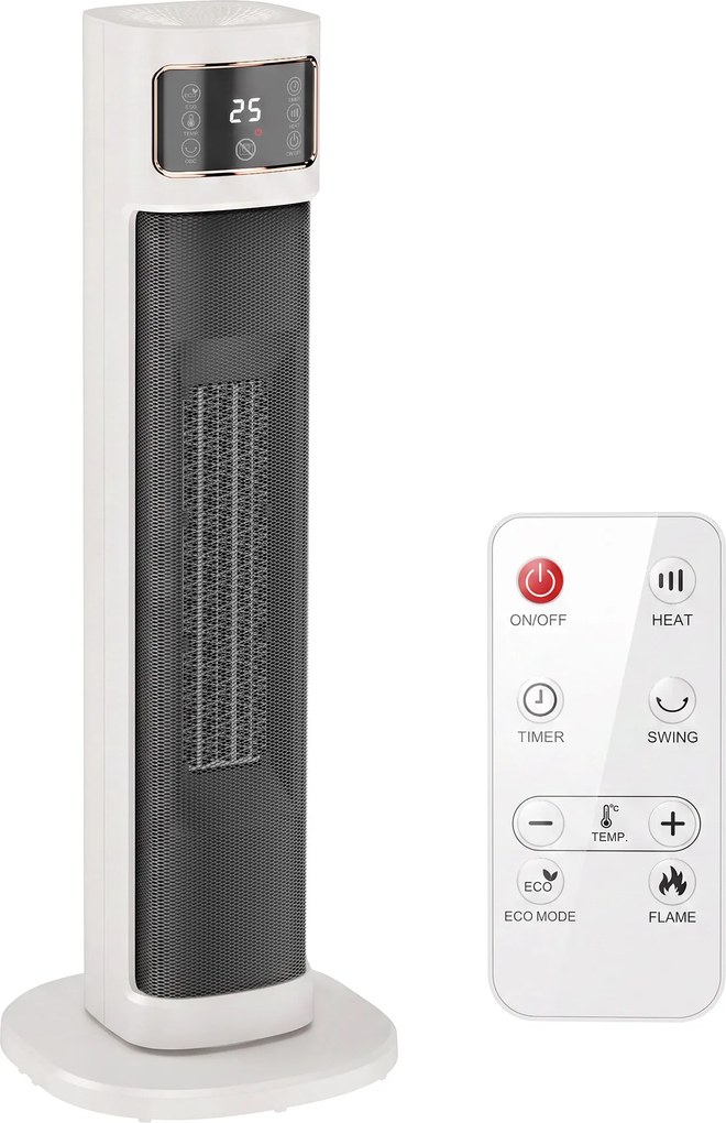HOMCOM Aquecedor Elétrico Cerâmico PTC 2000 W com 4 Modos, Comando à Distância e Proteção contra Sobreaquecimento e Queda | Aosom Portugal