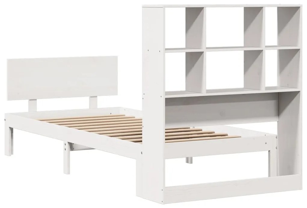 Cama com estante sem colchão 90x200 cm pinho maciço branco