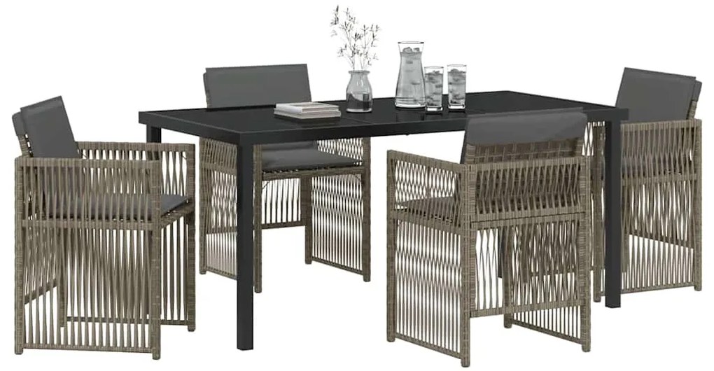 Conjunto de Jantar de Jardim com 5 Peças e Almofadas Cinzas em Rattan
