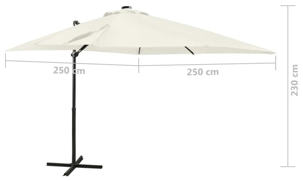 Guarda-sol jardim cantilever c/ poste e luzes LED 250 cm areia