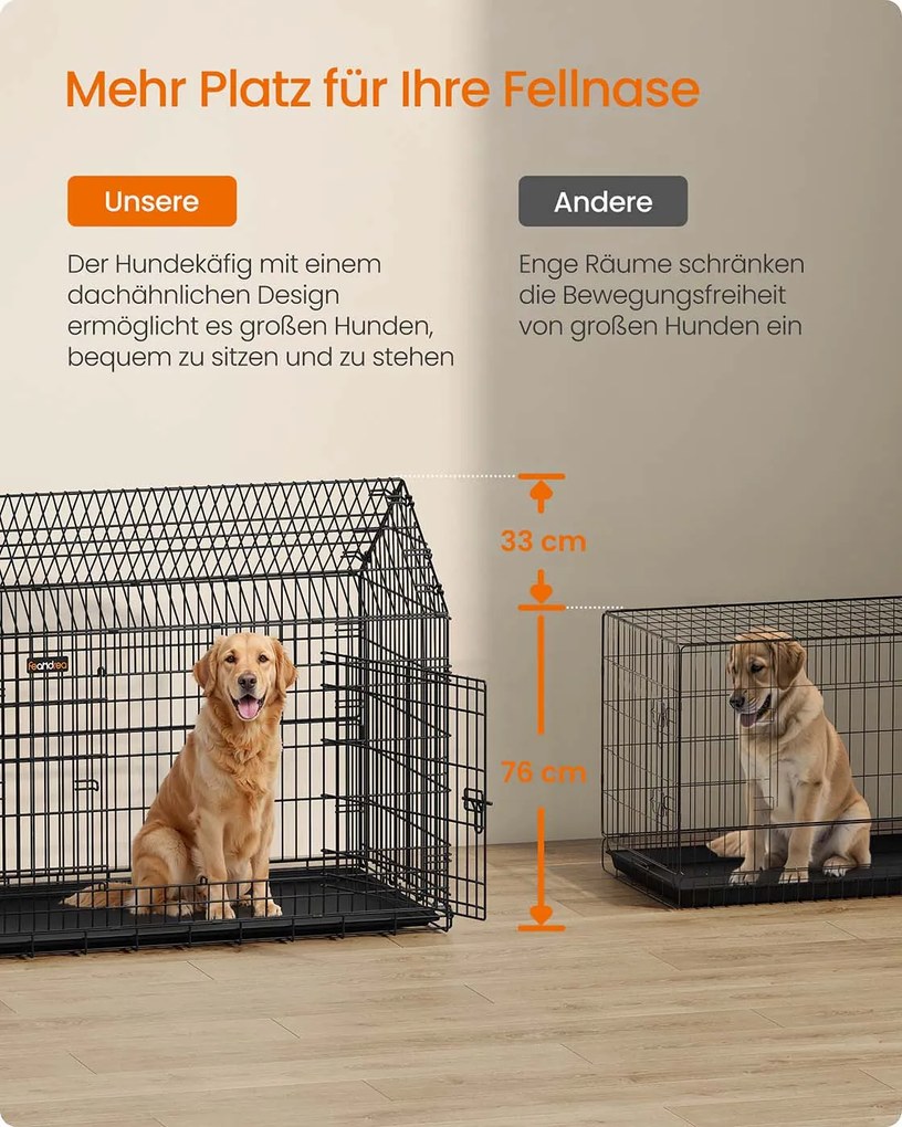 Gaiola dobrável para cães de grande porte com porta dupla 120 x 72,5 x 109 cm Preto