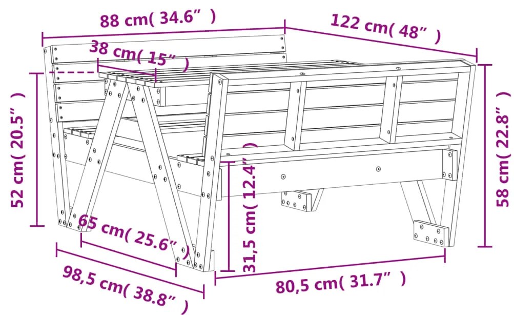 Mesa de piquenique p/ crianças 88x122x58 cm pinho maciço branco
