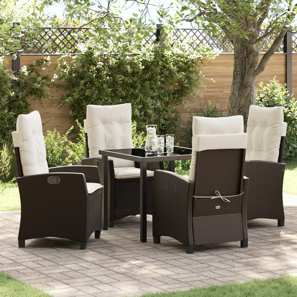 Conjunto de Jantar de Jardim de 5 Peças com Almofadas Marrom Vime Poli