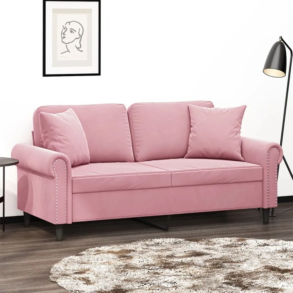 vidaXL Sofá 2 lugares c/ almofadas decorativas 140 cm veludo rosa