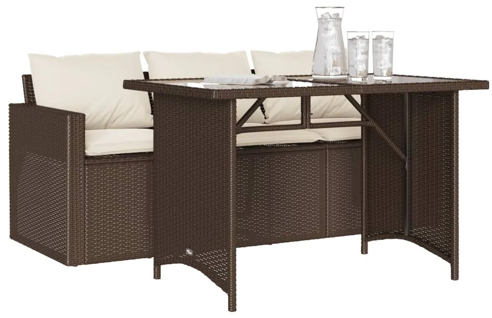 2 pcs conjunto jantar p/ jardim c/ almofadões vime PE castanho