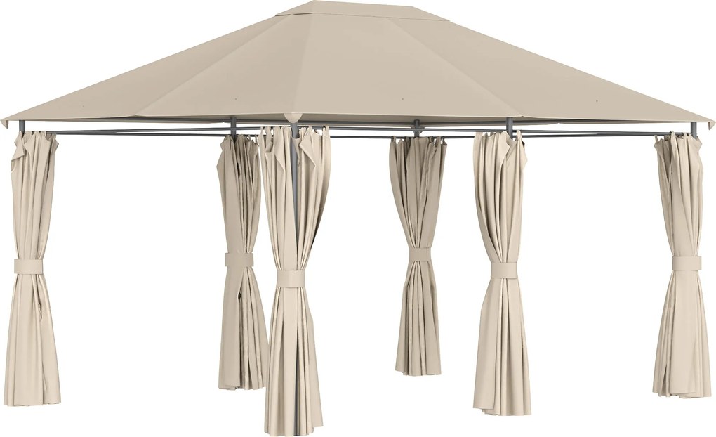 Outsunny Pégola de Jardim Pérgola de Exterior com Paredes Laterais Amovíveis e Estrutura de Aço 398x300x272 cm Cáqui | Aosom Portugal