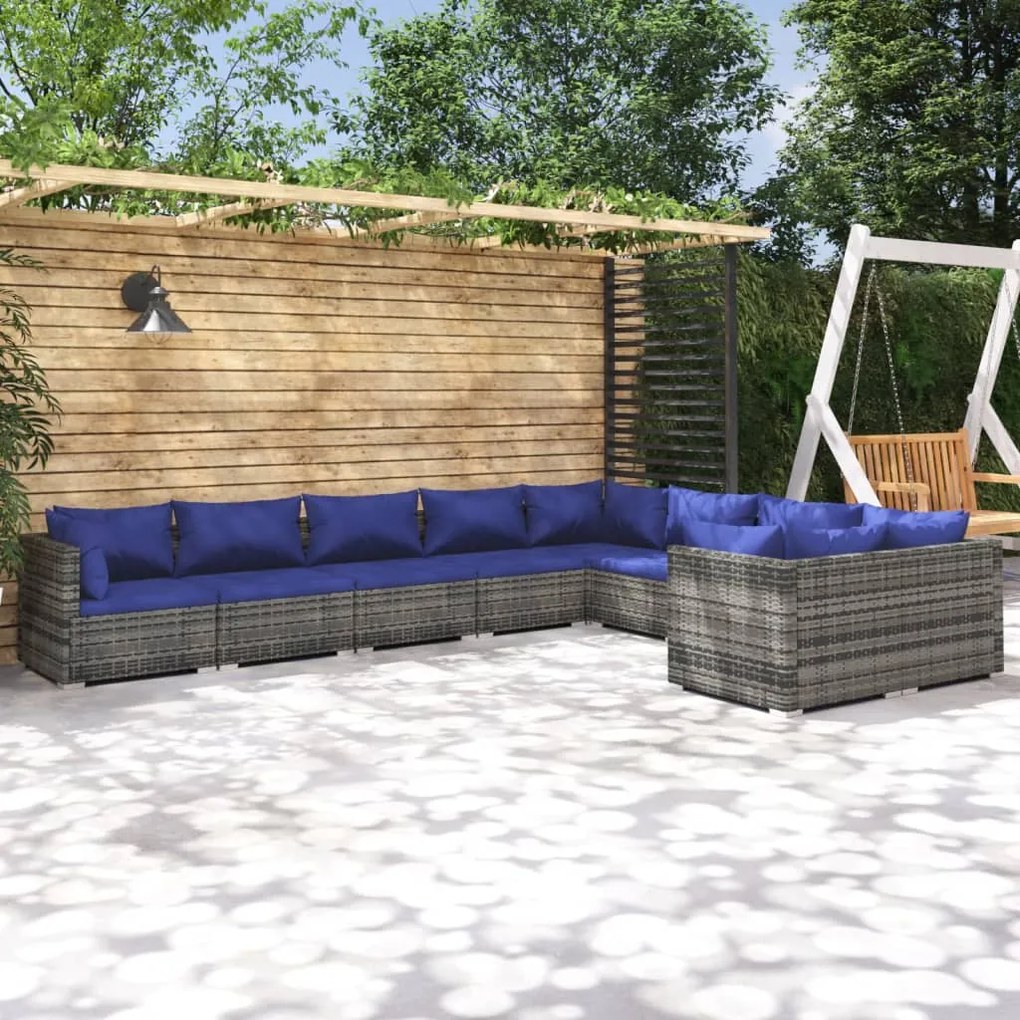 vidaXL 9 pcs conjunto lounge de jardim c/ almofadões vime PE cinzento