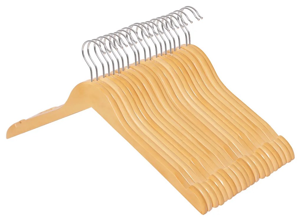 Conjunto de 20 cabides em madeira maciça 44 x 23,5 cm cor natural