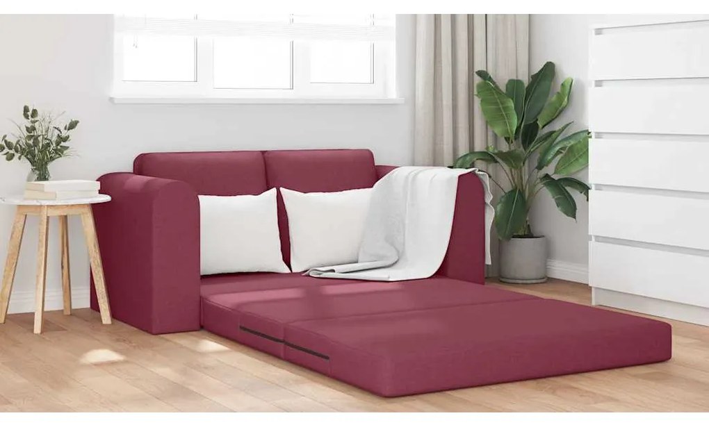 Sofá Cama de Chão 2-em-1 Vermelho Vinho 148x71x83 cm Tecido