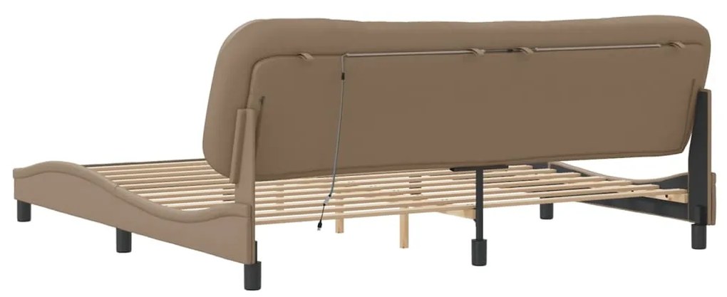 Estrutura cama c/ luzes LED 200x200 cm couro artif. cappuccino
