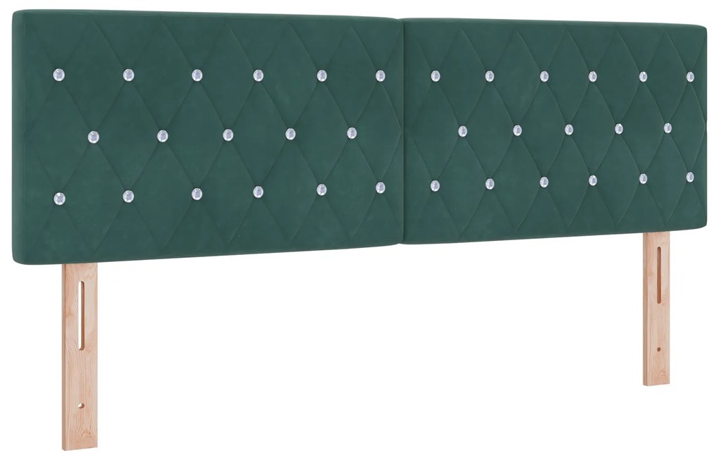 Cama Box Spring com Colchão e LED Verde Escuro 140x200 cm Veludo