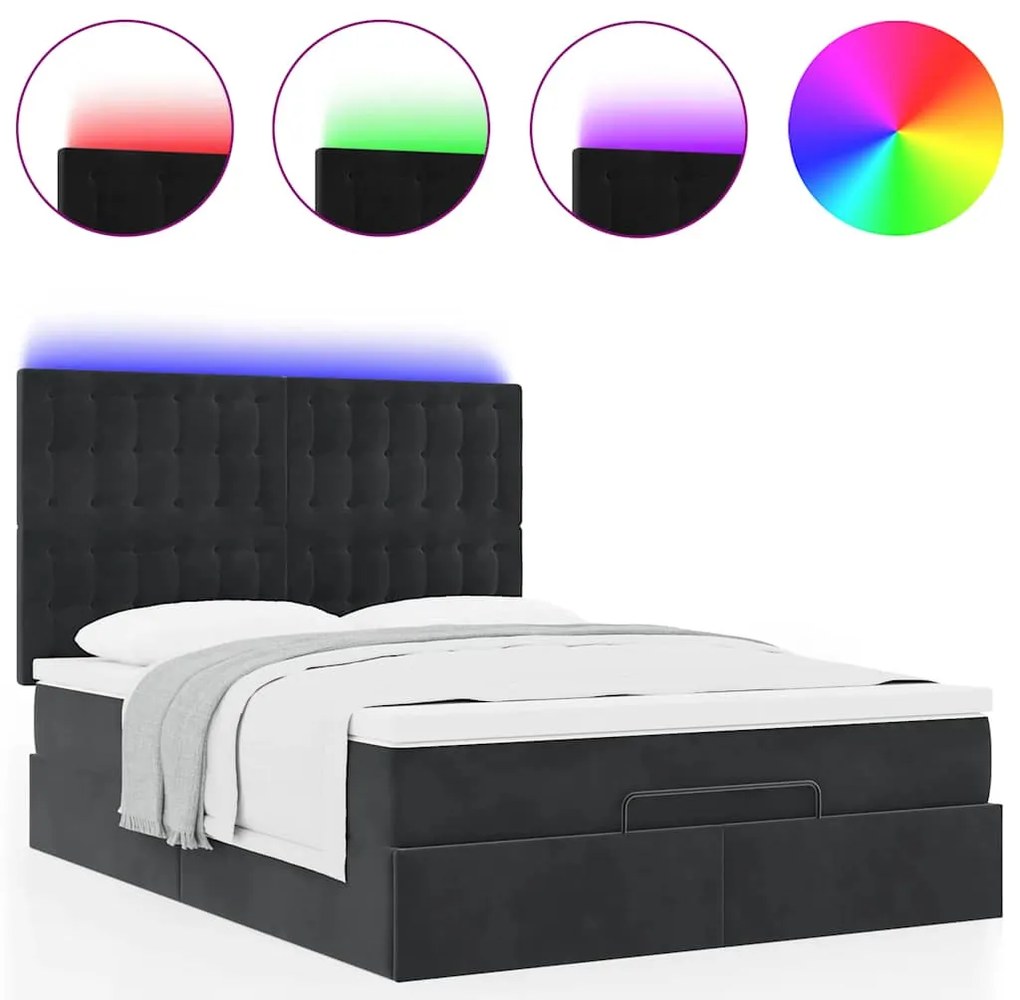 Estrutura de cama otomana com colchões 140x190 cm veludo preto