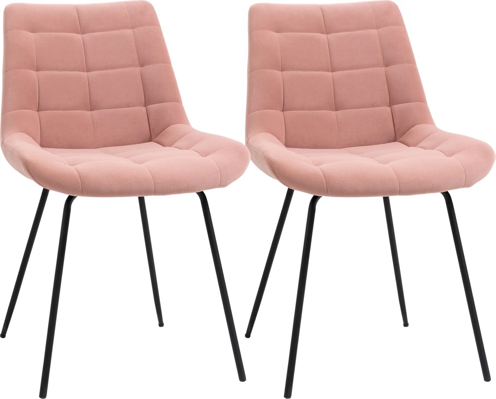 HOMCOM Conjunto de 2 cadeiras de jantar  Cadeiras de destaque Cadeiras de cozinha, Design retrô, Imitação de veludo, 50 cm x 61 cm x 79 cm, Rosa | Aosom Portugal