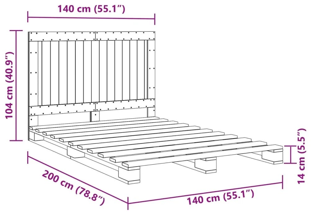 Estrutura de cama com cabeceira 140x200 cm pinho maciço cinza