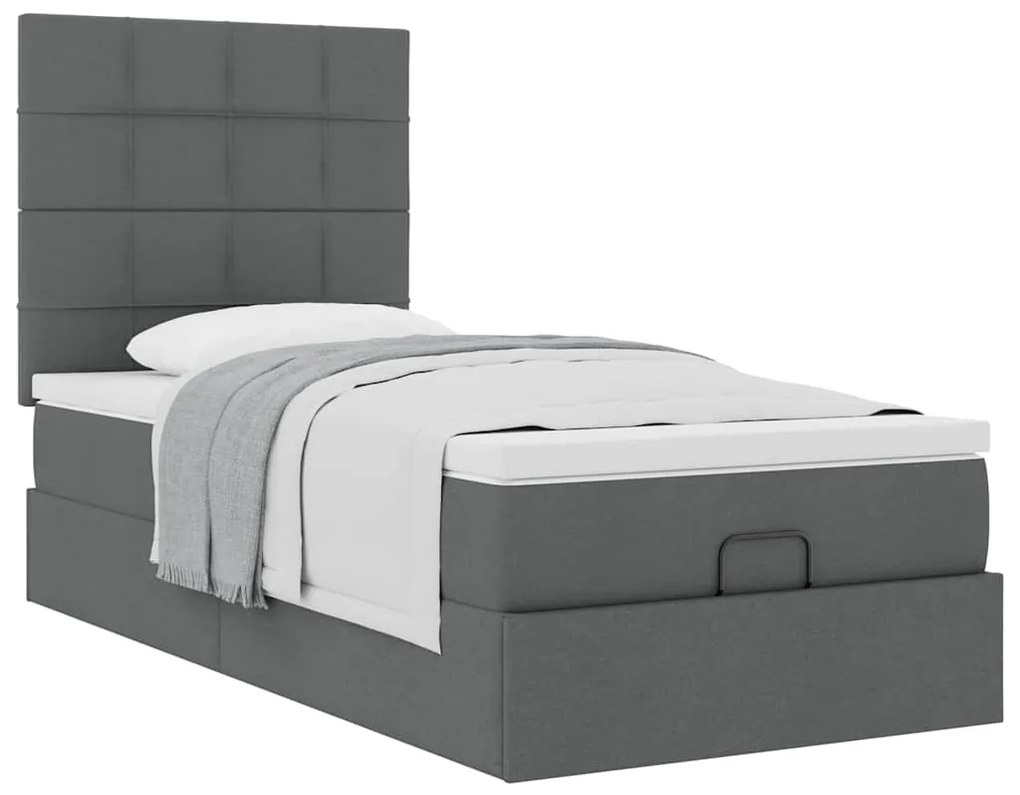 Estrutura cama otomana colchão 90x190 cm tecido cinzento escuro
