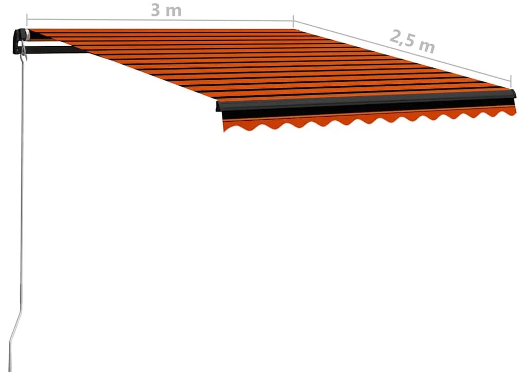 Toldo retrátil manual com LED 300x250 cm laranja e castanho