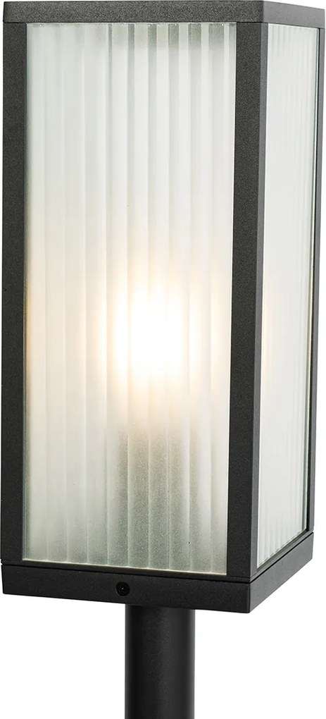 Candeeiro de pé para exterior preto com vidro canelado 100 cm IP44 - Charlois Ribbed