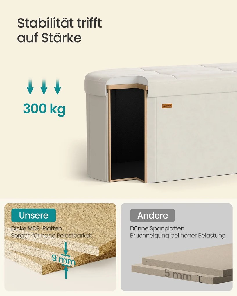 Banco com espaço de arrumação 38 x 110 x 38 cm com um assento confortável e organização Branco creme