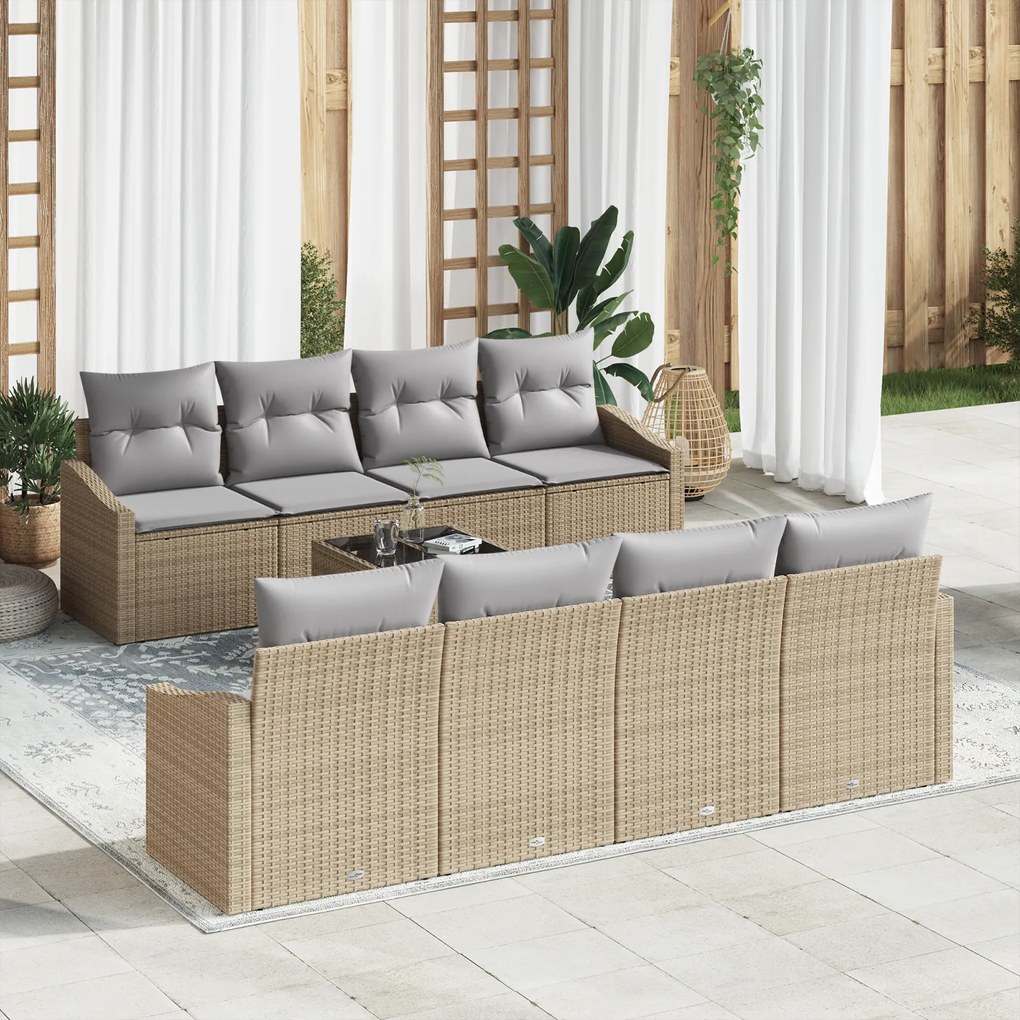 Conjunto de Sofás de Jardim 7 Peças com Almofadas Bege Rattan PE