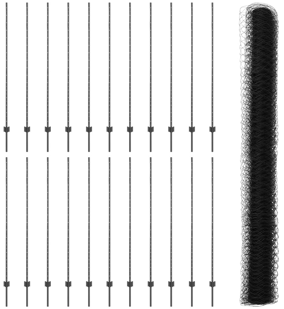 Postes de Cerca vidaXL 22 pcs Canal U Cinza 160 cm Aço