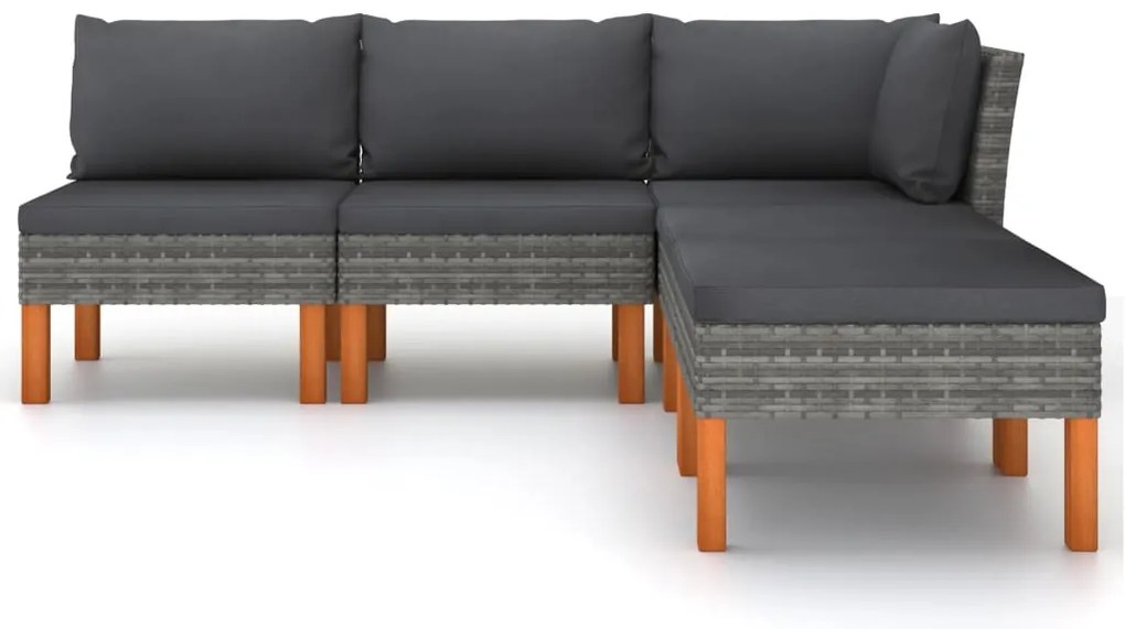 5 pcs conjunto lounge de jardim c/ almofadões vime PE cinzento