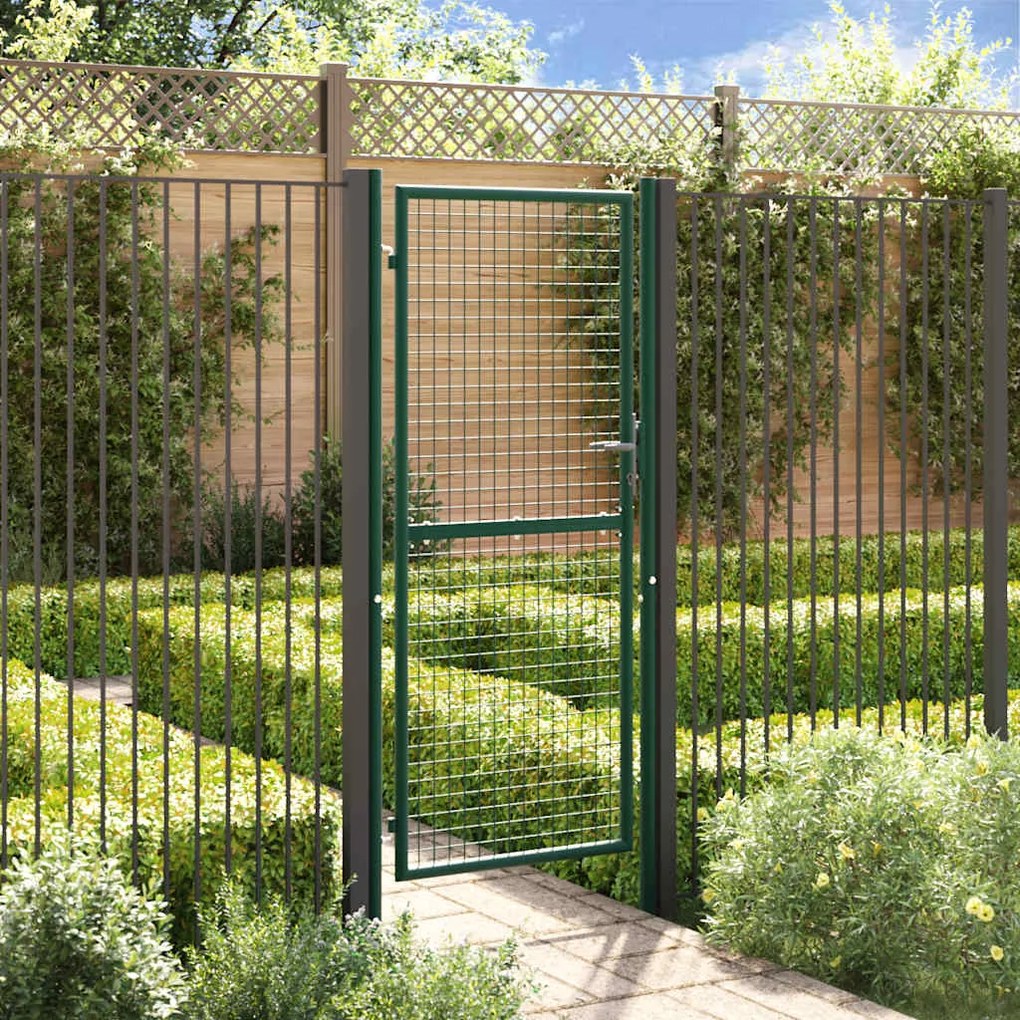 vidaXL Portão de cerca 100x200 cm aço verde