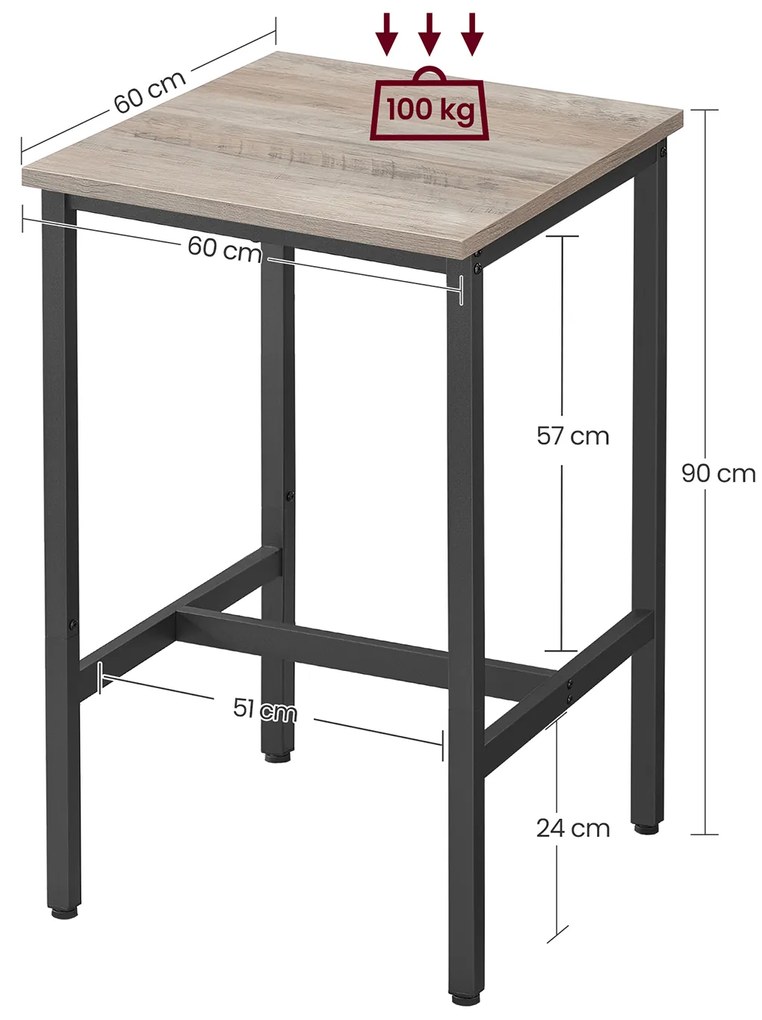 Mesa de bar 60 x 60 x 92 cm (Bancos não incluidos) preto-greige