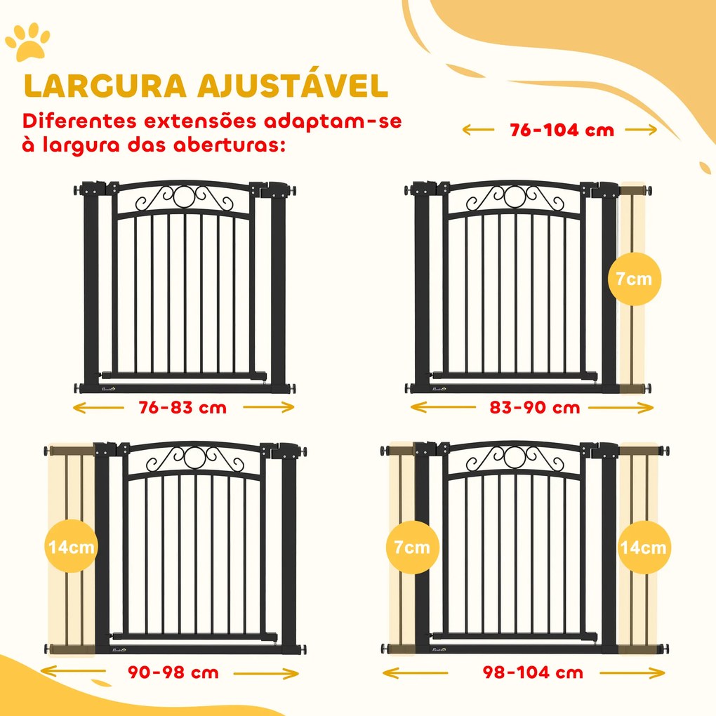 Barreira de Segurança para Cães Extensível 76-102 cm Barreira para Animais de Estimação com 2 Extensões Preto