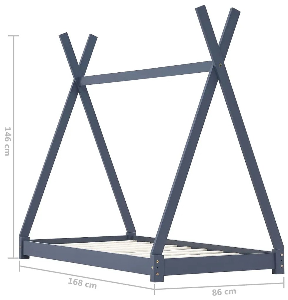 Estrutura de cama para crianças 80x160 cm pinho maciço cinza