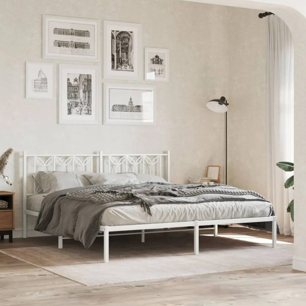 Estrutura de cama com cabeceira 180x200 cm metal branco