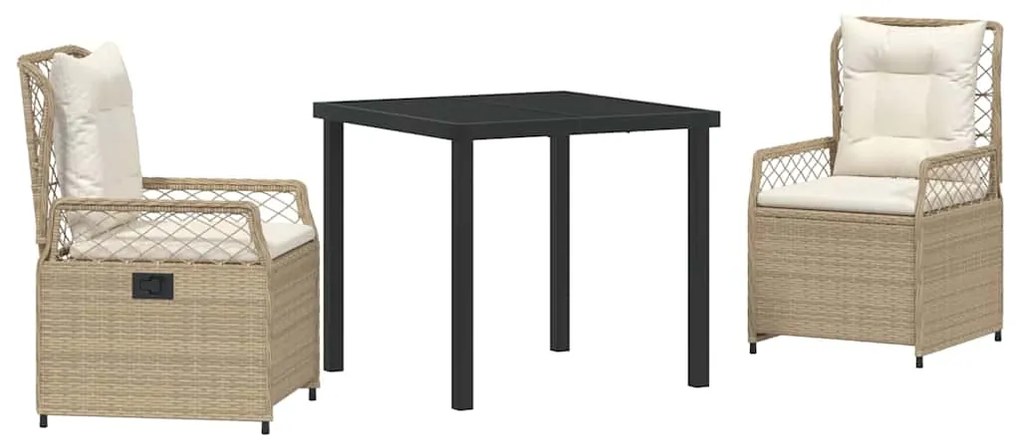 Conjunto de Jantar de Jardim 3 Peças Bege em Rattan Sintético