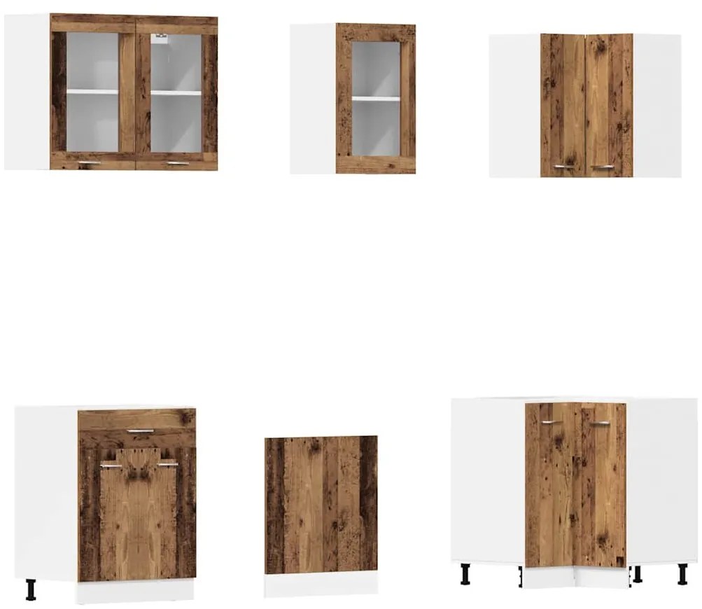 11 pcs armário de cozinha conjunto deriv. madeira madeira velha