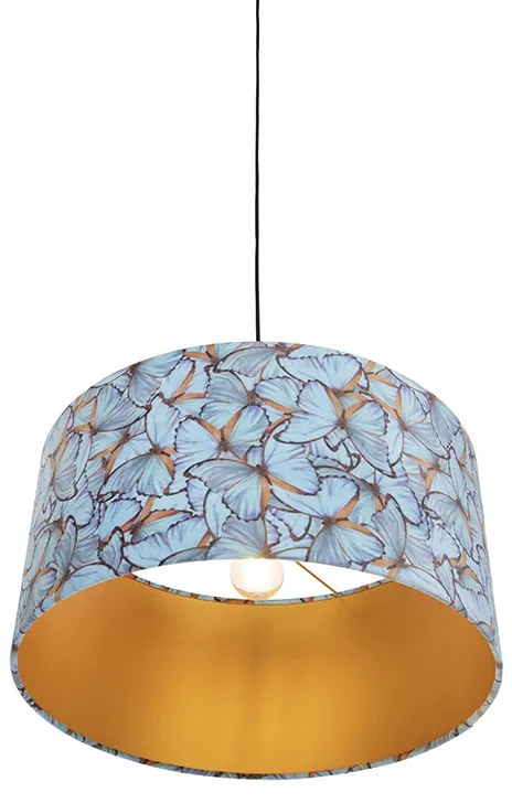 Candeeiro de suspensão com abajur de veludo borboletas com dourado 50 cm - Combi Clássico / Antigo