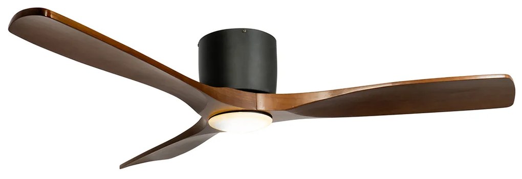 Ventilador de teto preto com madeira 131,5cm incl. LED regulável com controle remoto - Jerri Moderno
