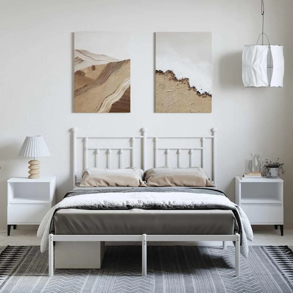 Estrutura de cama com cabeceira 150x200 cm metal branco