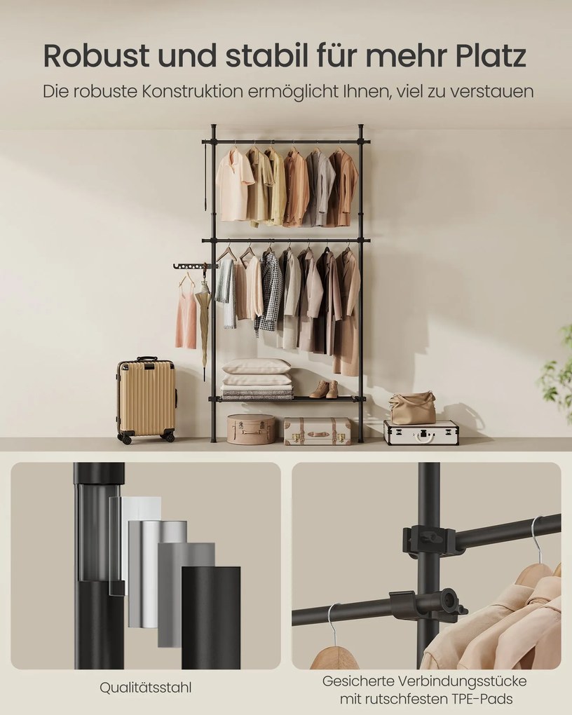 Guarda Roupa aberto até ao teto 33,5 x (84-123) x (208-310) cm com prateleira em preto mate