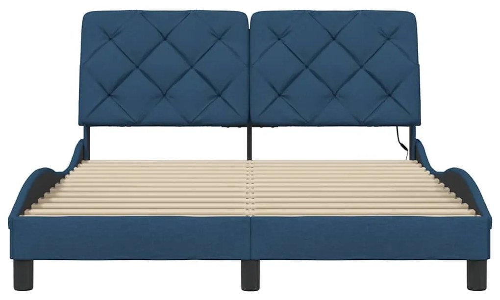 Estrutura de cama com LED sem colchão 140x190 cm tecido azul