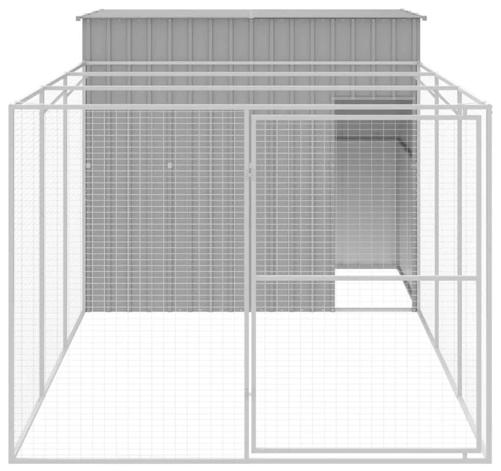 Casota cães c/ parque 214x457x181 cm aço galvaniz. cinza-claro