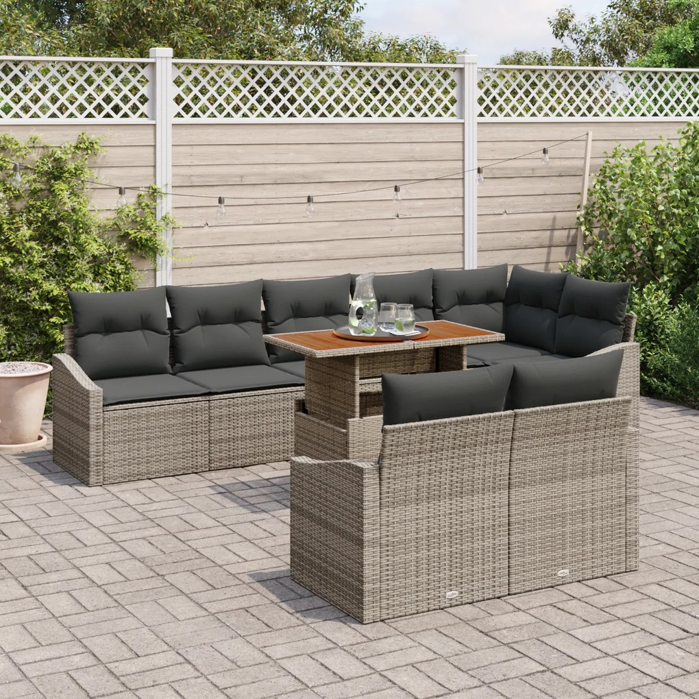 Conjunto de Sofá de Jardim de 9 Peças com Almofadas Cinza Rattan Polié