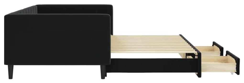 Sofá-cama com gavetão e gavetas 100x200 cm veludo preto