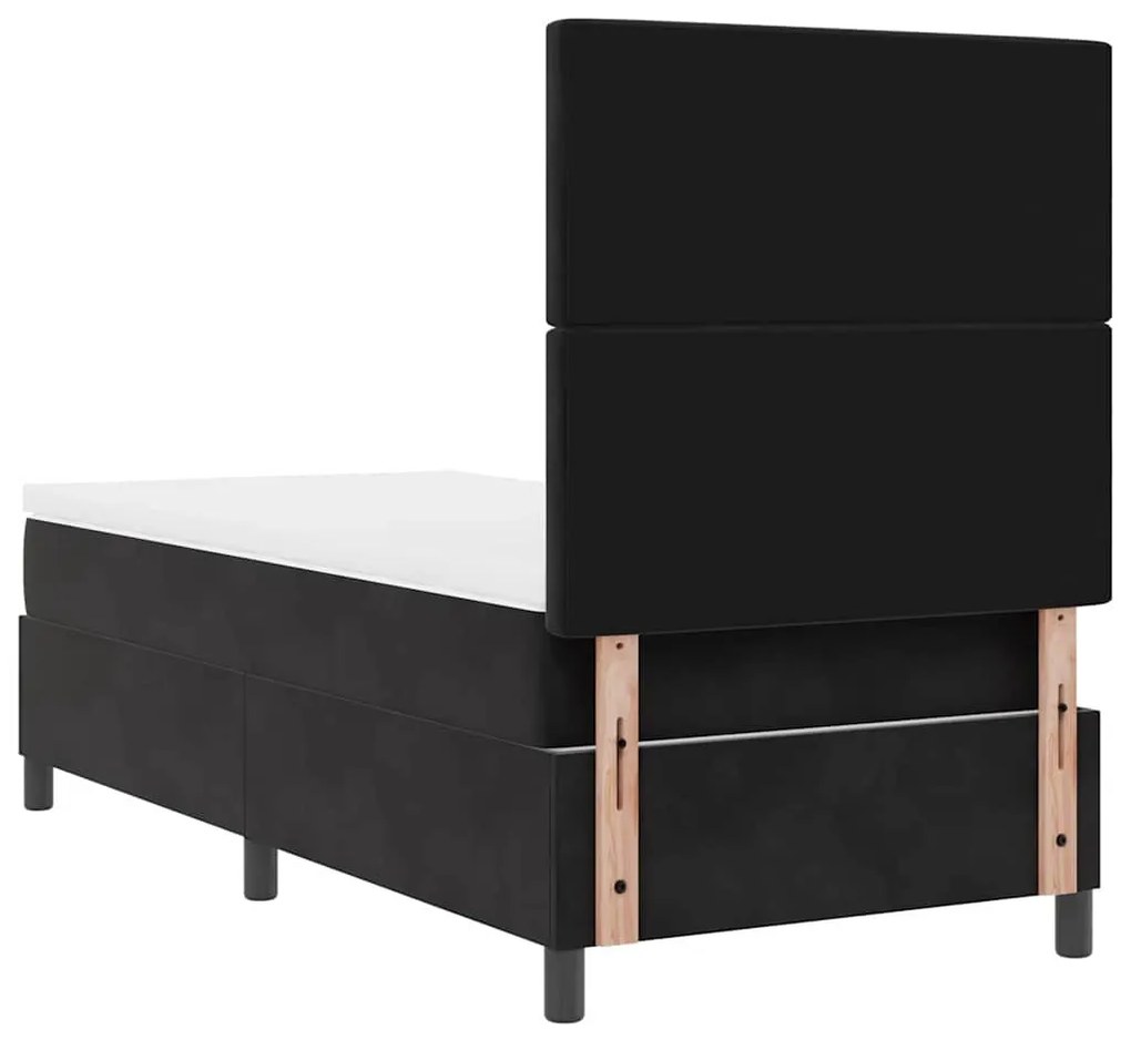 Cama Box Spring com Colchão e LED Preta 90x190 cm Veludo