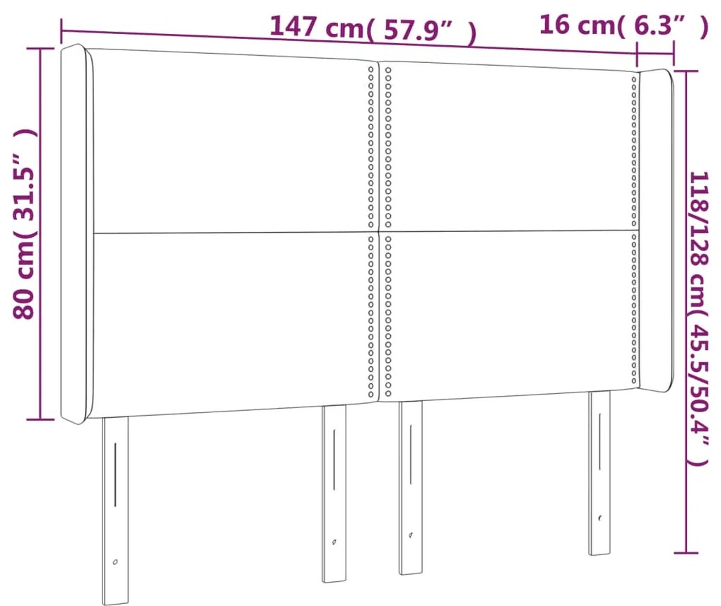 Cabeceira de cama c/ abas tecido 147x16x118/128 cm preto