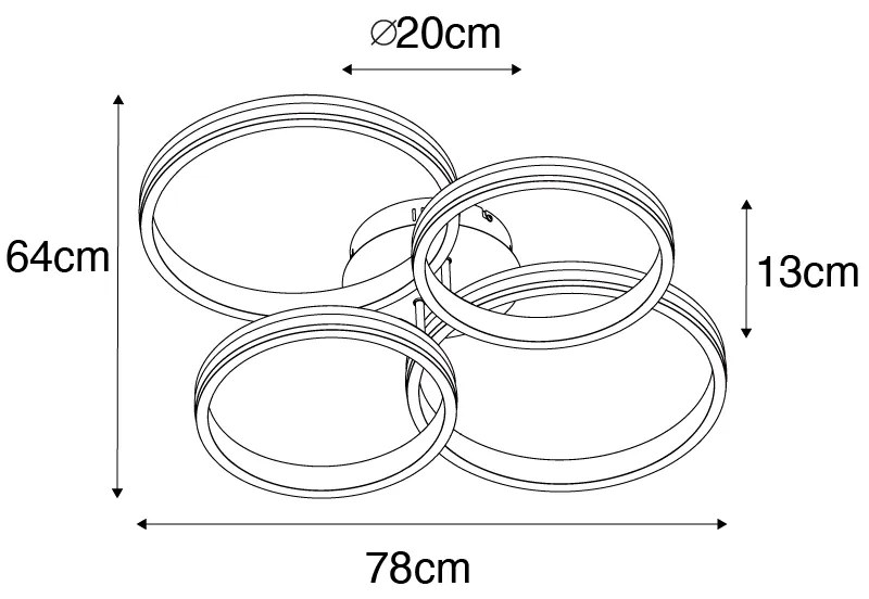 Candeeiro de Teto Preto com LED Dimerizável 3 Níveis 4 Luzes - Navara
