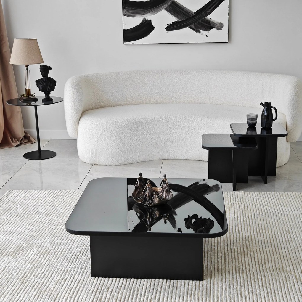 Conjunto de Mesas de Centro Jazz – Preto e Fumê – 80x30x80 cm, 40x35x4