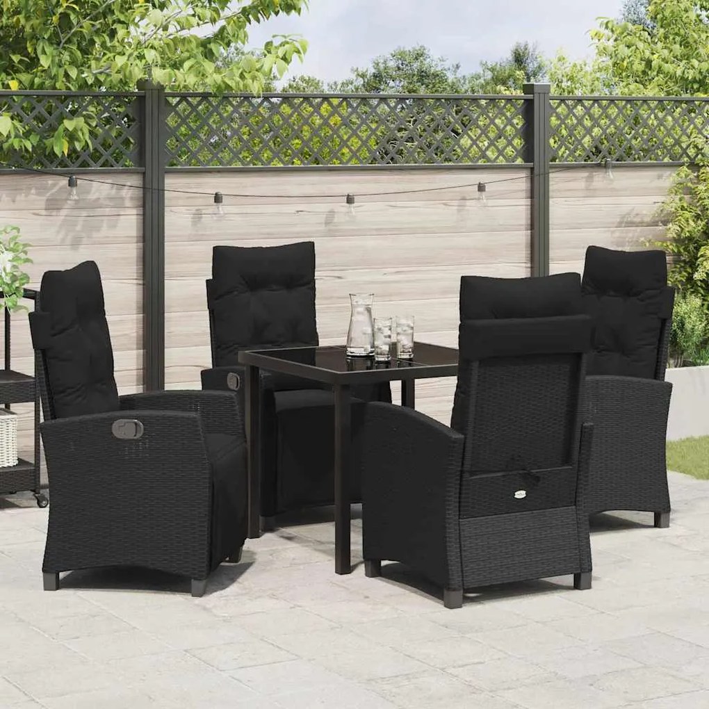 Conjunto de Jantar de Jardim com 5 Peças em Poliéster e Rattan Preto