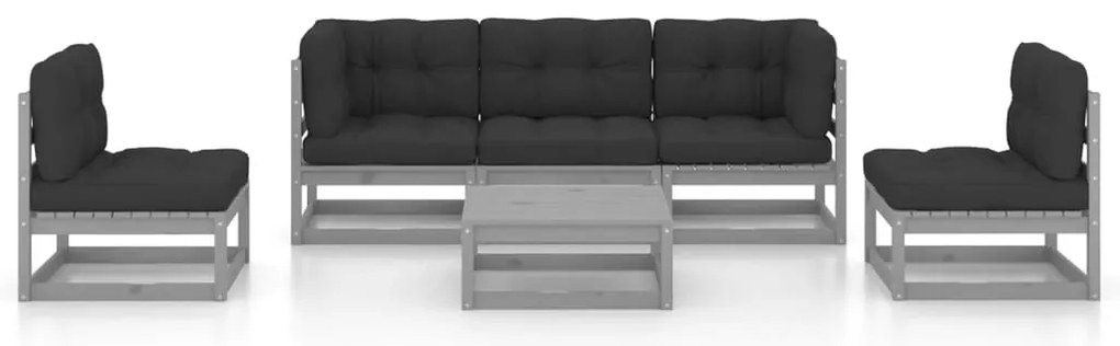 6 pcs conjunto lounge de jardim c/ almofadões pinho maciço